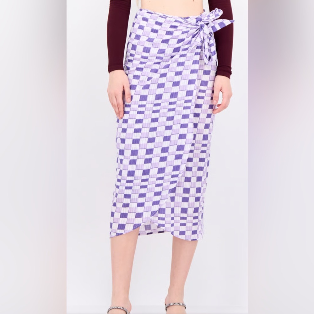 Mango Purple Checkered Wrap Skirt